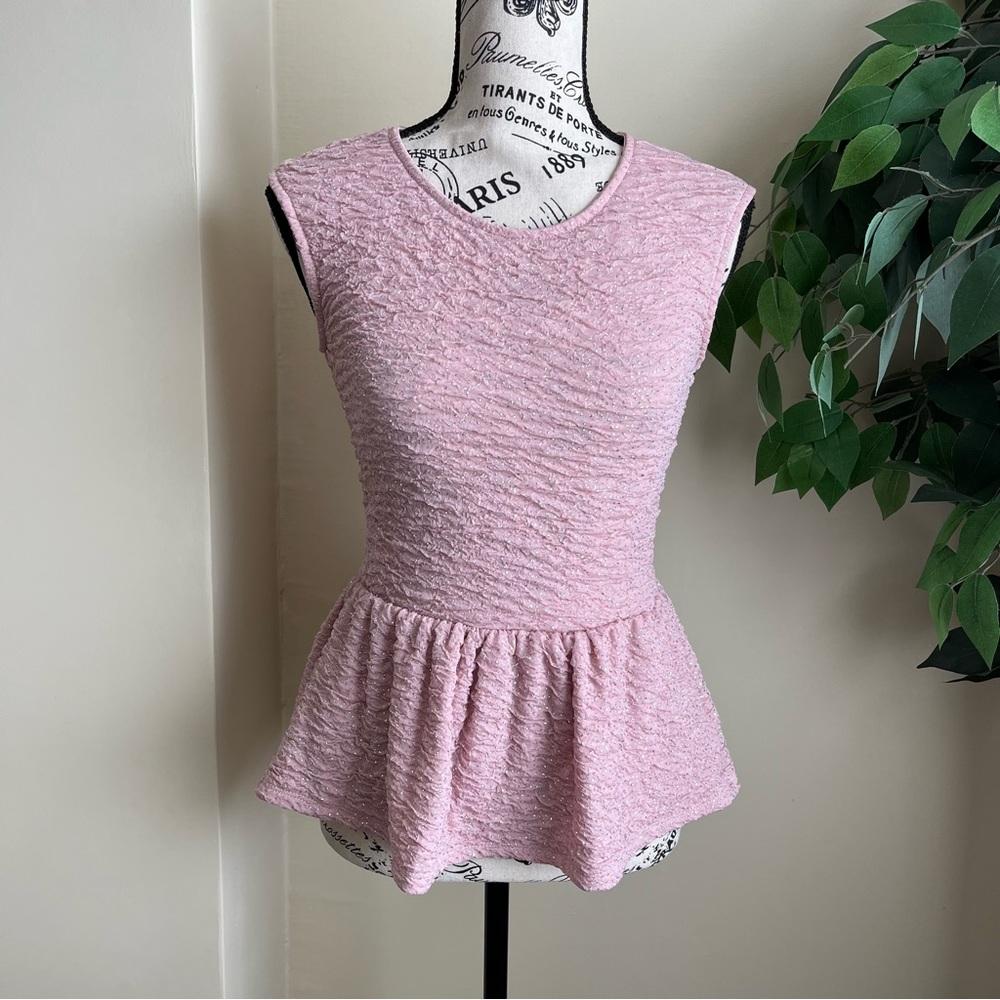 Alice Moon Sleeveless Glitter Peplum Top Pink Sz S